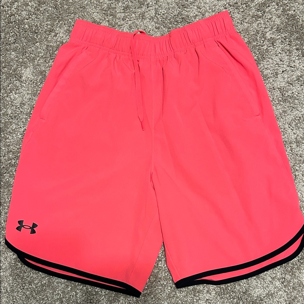 Under Armour Men’s Neon Pink Athletic Shorts with Black Trim
